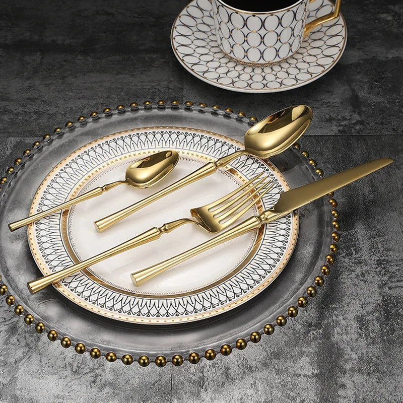 Kin Cutlery Set Gold | Elegant 4-Piece Dining Utensils | Stainless Steel | Comfortable & Durable | Brick by Brick London 0