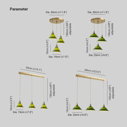 Rustic Vintage Pendant Light | D 7.5 or 9.8 in | Green Glass & Copper Finish | Industrial Ceiling Lamp | Brick by Brick