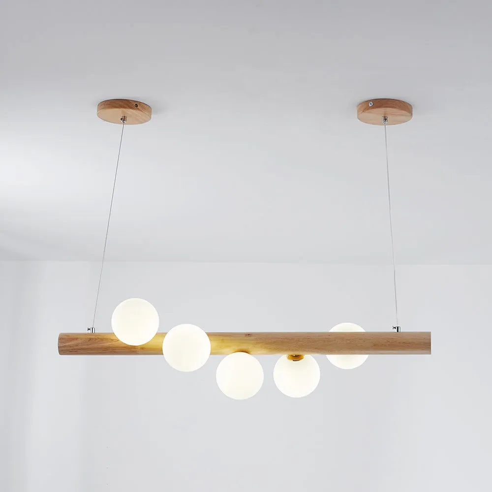Glass Bubble Pendant Light | 31.5 - 47.2 in | Wood Walnut | Modern LED Ceiling Light | Living Room | Dining Room | Brick by Brick