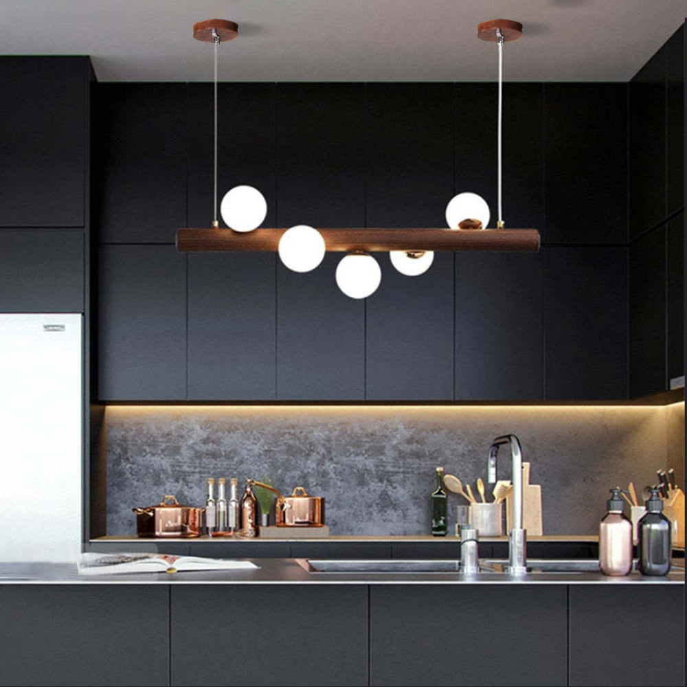 Glass Bubble Pendant Light | 31.5 - 47.2 in | Wood Walnut | Modern LED Ceiling Light | Living Room | Dining Room | Brick by Brick