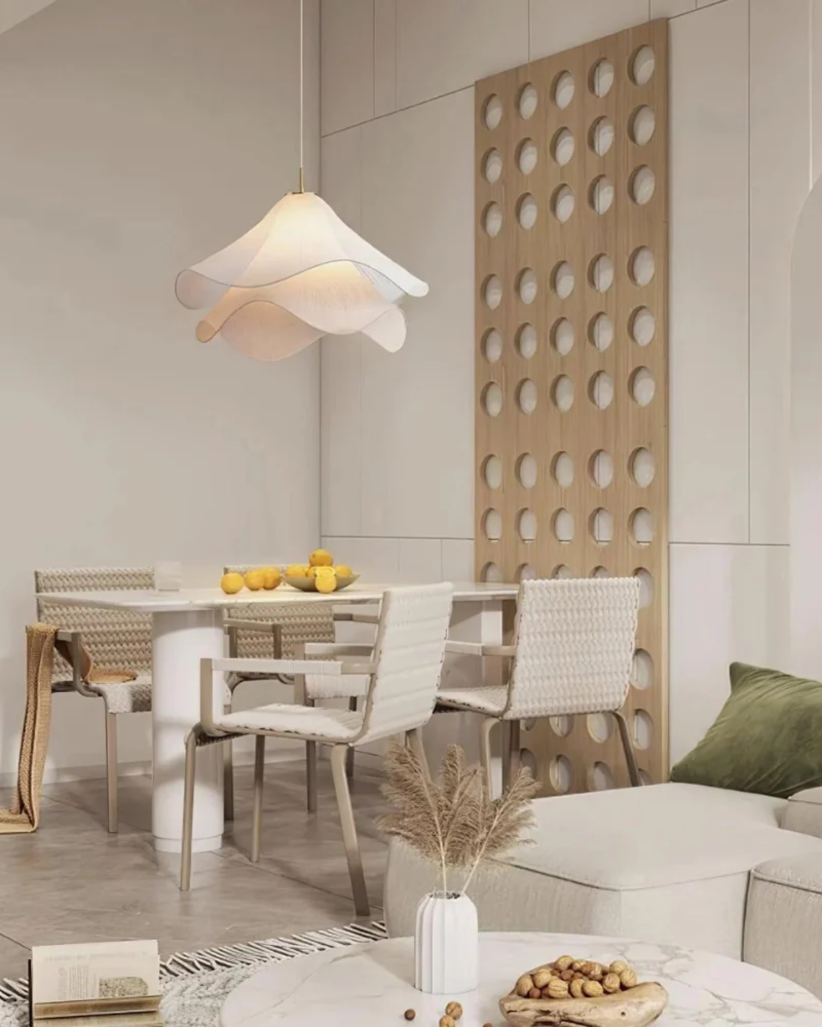 Soft Bloom Pendant Light | 16″–20″ Fabric Ceiling Lamp | Sculptural Ambience