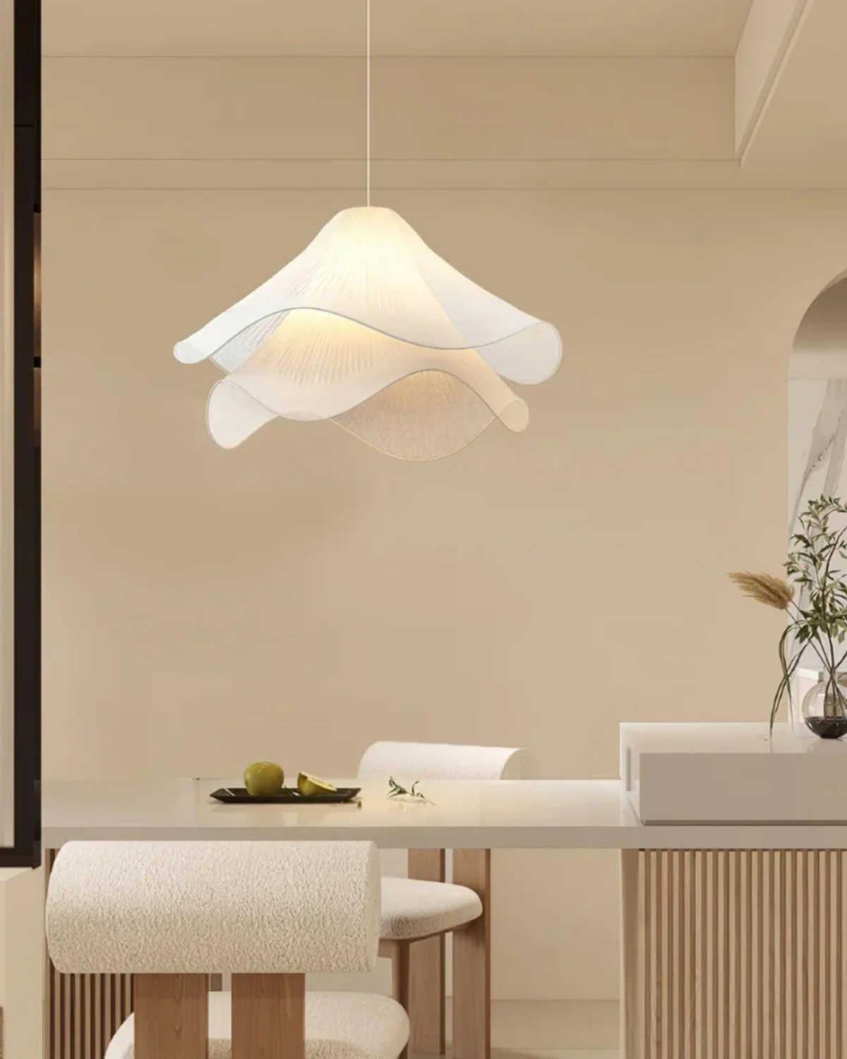 Soft Bloom Pendant Light | 16″–20″ Fabric Ceiling Lamp | Sculptural Ambience