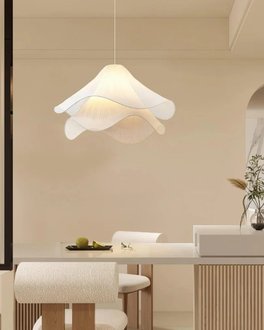Soft Bloom Pendant Light | 16″–20″ Fabric Ceiling Lamp | Sculptural Ambience