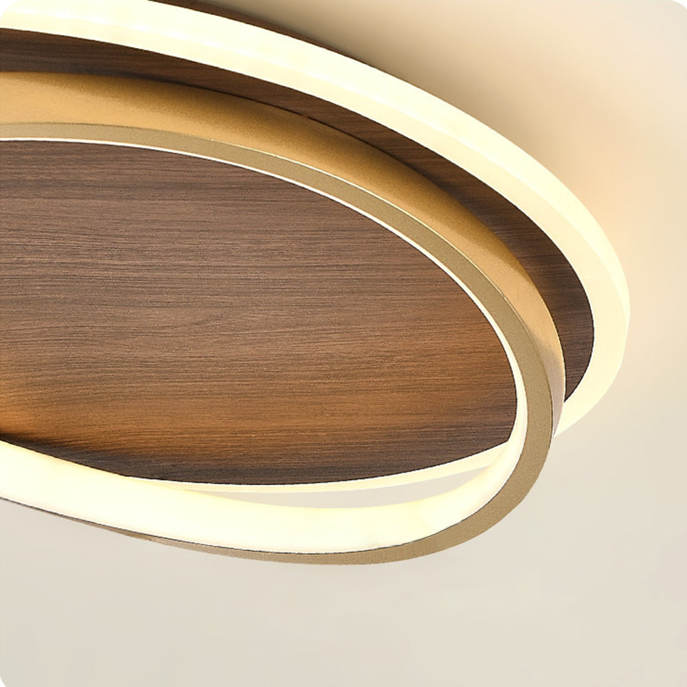 Modern Round Flush Mount Ceiling Light | 14.6 - 22.4 in x 3.5 - 3.9 in | Dimmable LED | Gold Metal & Acrylic | Brick by Brick