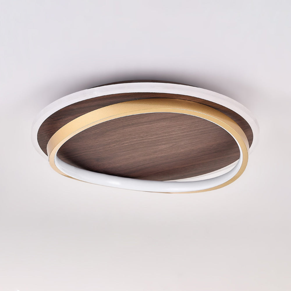 Modern Round Flush Mount Ceiling Light | 14.6 - 22.4 in x 3.5 - 3.9 in | Dimmable LED | Gold Metal & Acrylic | Brick by Brick