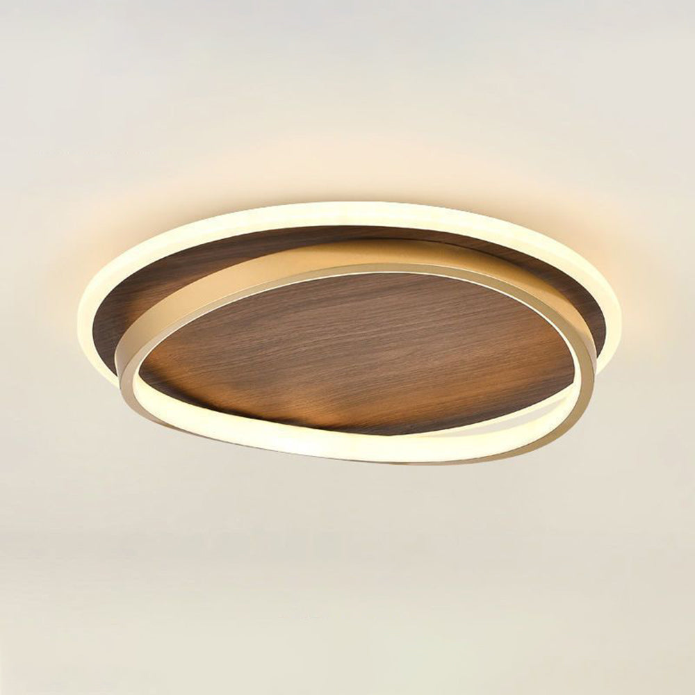 Modern Round Flush Mount Ceiling Light | 14.6 - 22.4 in x 3.5 - 3.9 in | Dimmable LED | Gold Metal & Acrylic | Brick by Brick