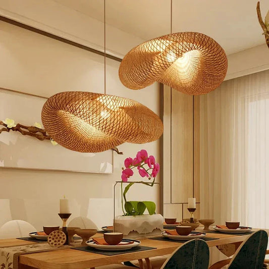 Bamboo Pendant Light | Dia 14 - 31 in | Woven Rattan Lamp | Natural Hanging Lighting | Brick by Brick