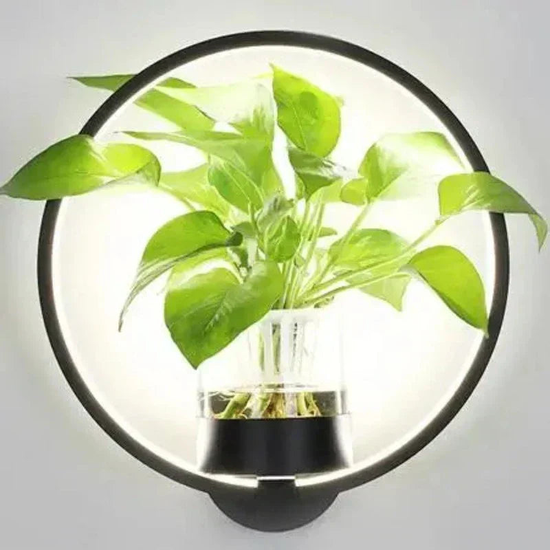 Modern LED Wall Lamp | 12.6 × 8.7 in | Circle Frame Glass Planter | Light & Green Accent | Brick by Brick