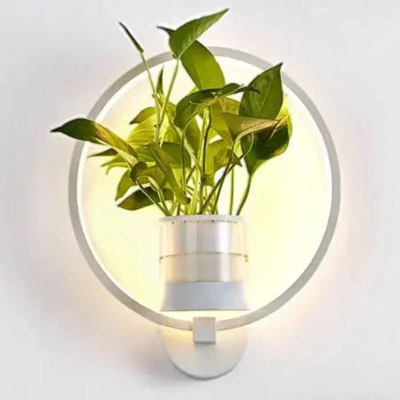 Modern LED Wall Lamp | 12.6 × 8.7 in | Circle Frame Glass Planter | Light & Green Accent | Brick by Brick
