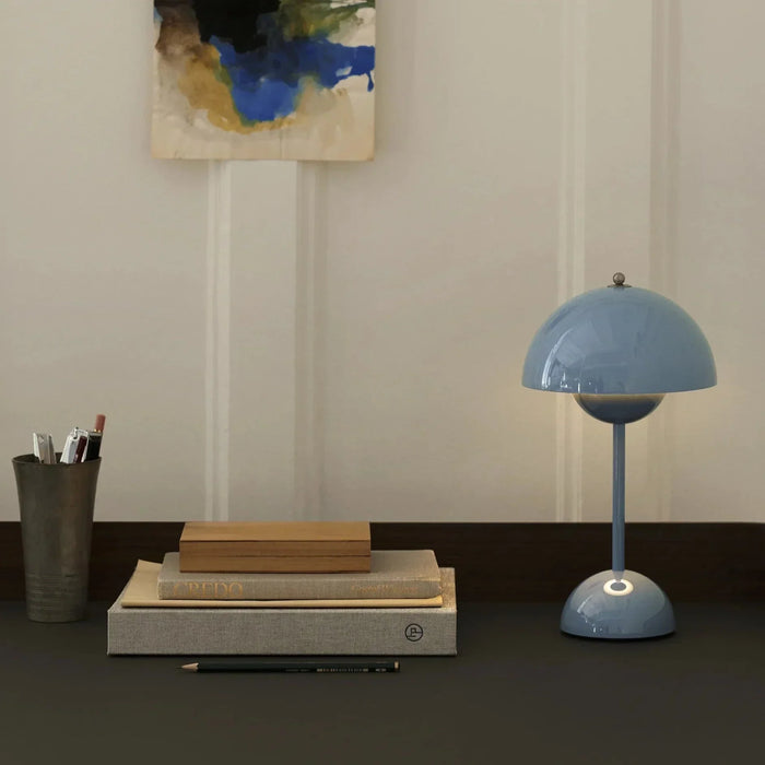 Vintage Cordless Table Lamp | Rechargeable with Pleated Fabric Shade | Touch Dimmable