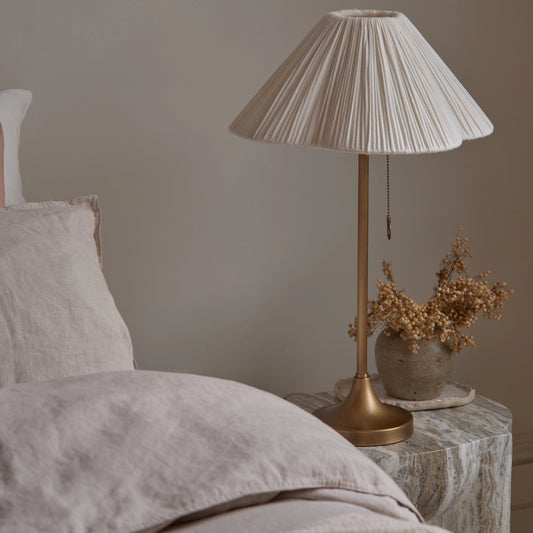 Lindi Table Lamp | Elegant Bedside Lamp | Aged Brass & Linen | 24 Height | Brick by Brick London 0