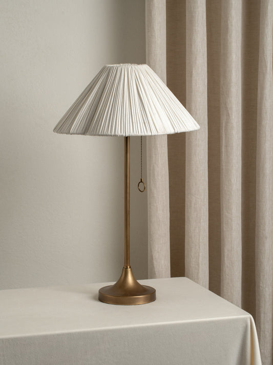 Lindi Table Lamp | Elegant Bedside Lamp | Aged Brass & Linen | 24 Height | Brick by Brick London 1