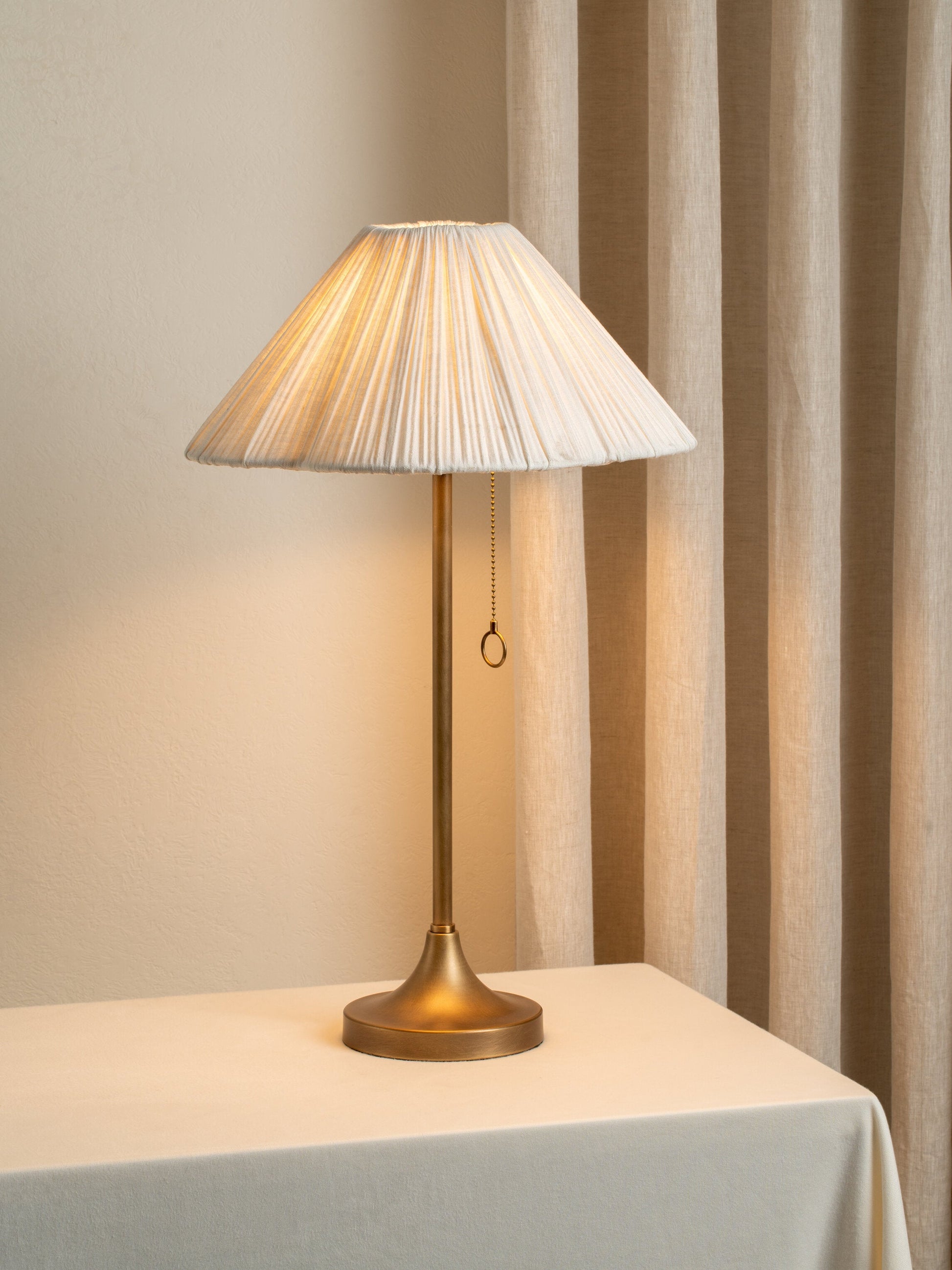 Lindi Table Lamp | Elegant Bedside Lamp | Aged Brass & Linen | 24 Height | Brick by Brick London 2