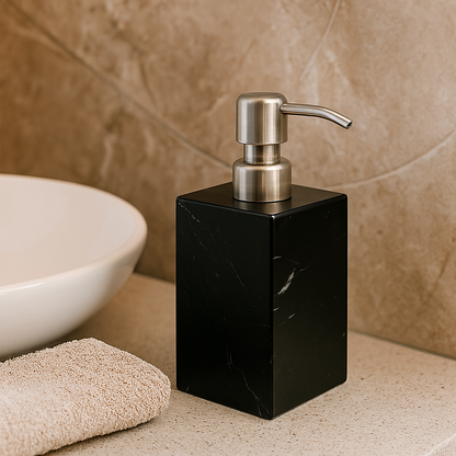 Marble Soap Dispenser |  2.8 in × 7.1 in | Solid Stone Base | Metal Pump | Brick by Brick