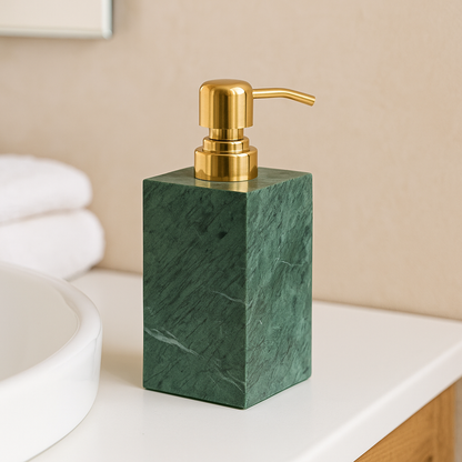 Marble Soap Dispenser |  2.8 in × 7.1 in | Solid Stone Base | Metal Pump | Brick by Brick