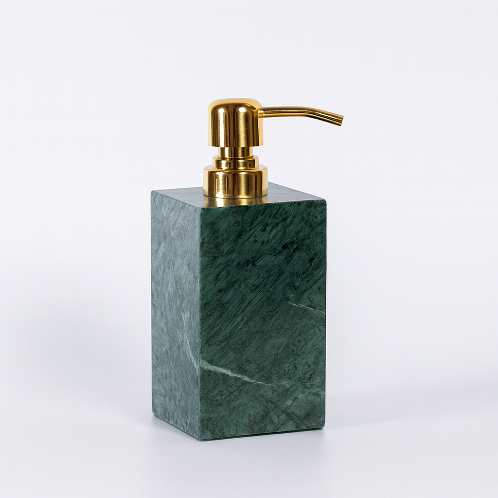 Marble Soap Dispenser |  2.8 in × 7.1 in | Solid Stone Base | Metal Pump | Brick by Brick