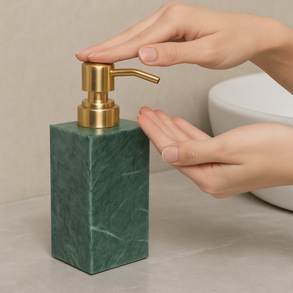 Marble Soap Dispenser |  2.8 in × 7.1 in | Solid Stone Base | Metal Pump | Brick by Brick