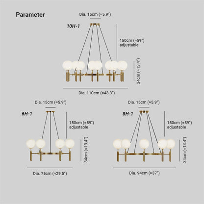 Ball Glass & Metal Pendant Light | Gold & White Finish | 6/8/10-Light Systems | Brick by Brick