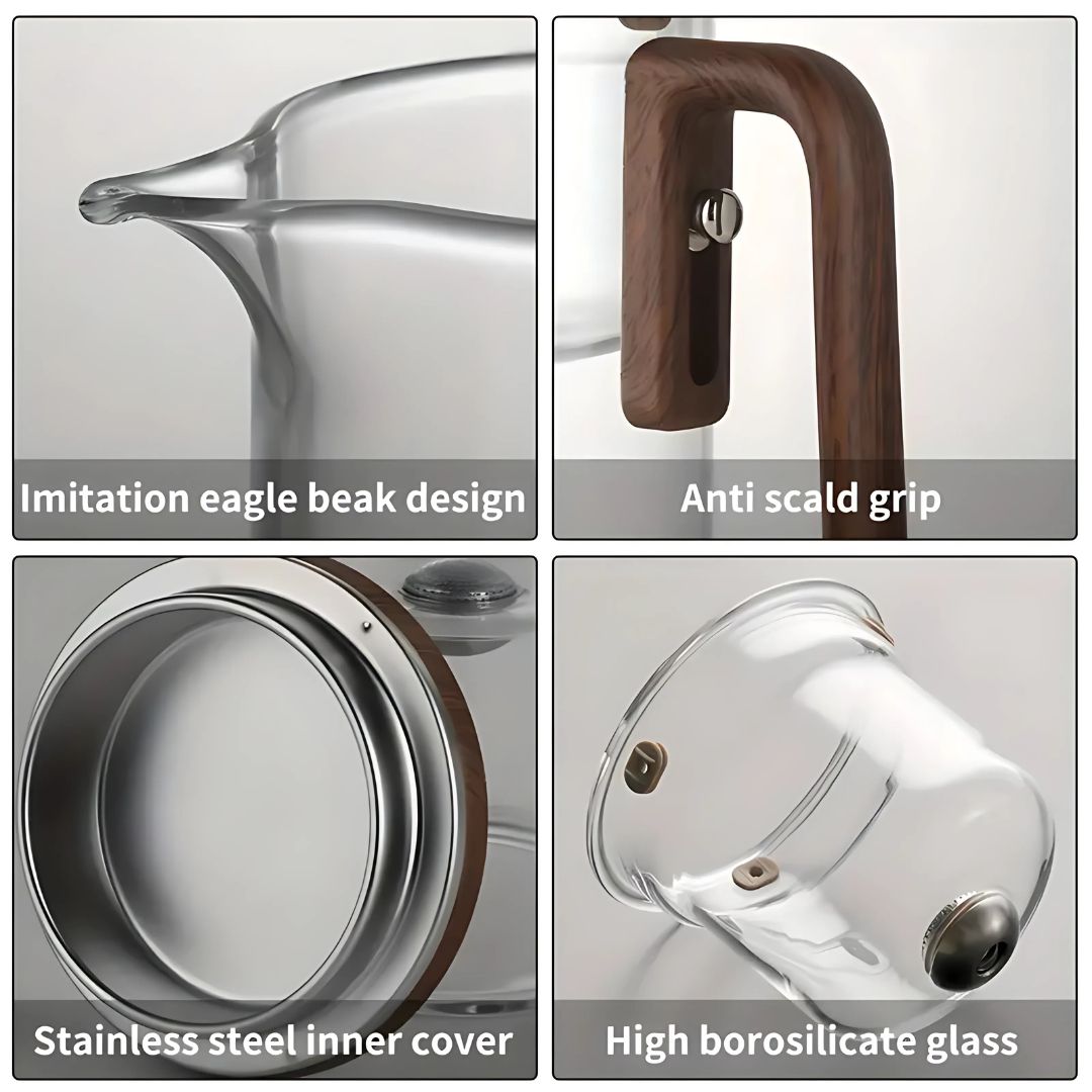 Magnetic Filtration Teapot | 520 or 720 ml | Glass Teapot | Stainless Steel Filter | Walnut Handle | Brick by Brick