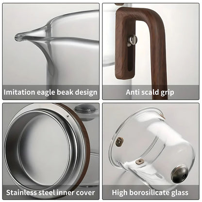 Magnetic Filtration Teapot | 520 or 720 ml | Glass Teapot | Stainless Steel Filter | Walnut Handle | Brick by Brick