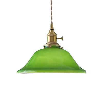 Rustic Vintage Pendant Light | D 7.5 or 9.8 in | Green Glass & Copper Finish | Industrial Ceiling Lamp | Brick by Brick