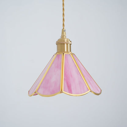 Pink Stained Glass Pendant Light | D 8.6 or 10.6 in | Pink Glass Shade & Brass Finish | Indoor Ceiling Lighting | Brick by Brick