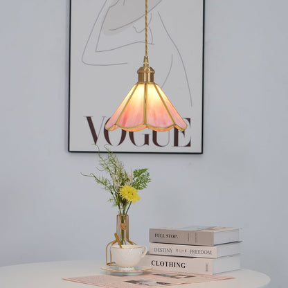 Pink Stained Glass Pendant Light | D 8.6 or 10.6 in | Pink Glass Shade & Brass Finish | Indoor Ceiling Lighting | Brick by Brick