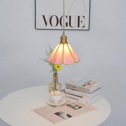Pink Stained Glass Pendant Light | D 8.6 or 10.6 in | Pink Glass Shade & Brass Finish | Indoor Ceiling Lighting | Brick by Brick