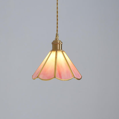 Pink Stained Glass Pendant Light | D 8.6 or 10.6 in | Pink Glass Shade & Brass Finish | Indoor Ceiling Lighting | Brick by Brick