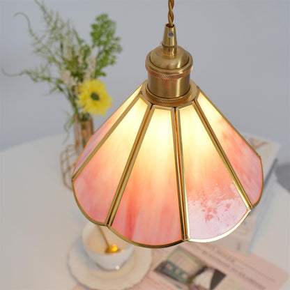 Pink Stained Glass Pendant Light | D 8.6 or 10.6 in | Pink Glass Shade & Brass Finish | Indoor Ceiling Lighting | Brick by Brick