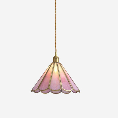 Pink Stained Glass Pendant Light | D 8.6 or 10.6 in | Pink Glass Shade & Brass Finish | Indoor Ceiling Lighting | Brick by Brick