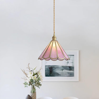 Pink Stained Glass Pendant Light | D 8.6 or 10.6 in | Pink Glass Shade & Brass Finish | Indoor Ceiling Lighting | Brick by Brick
