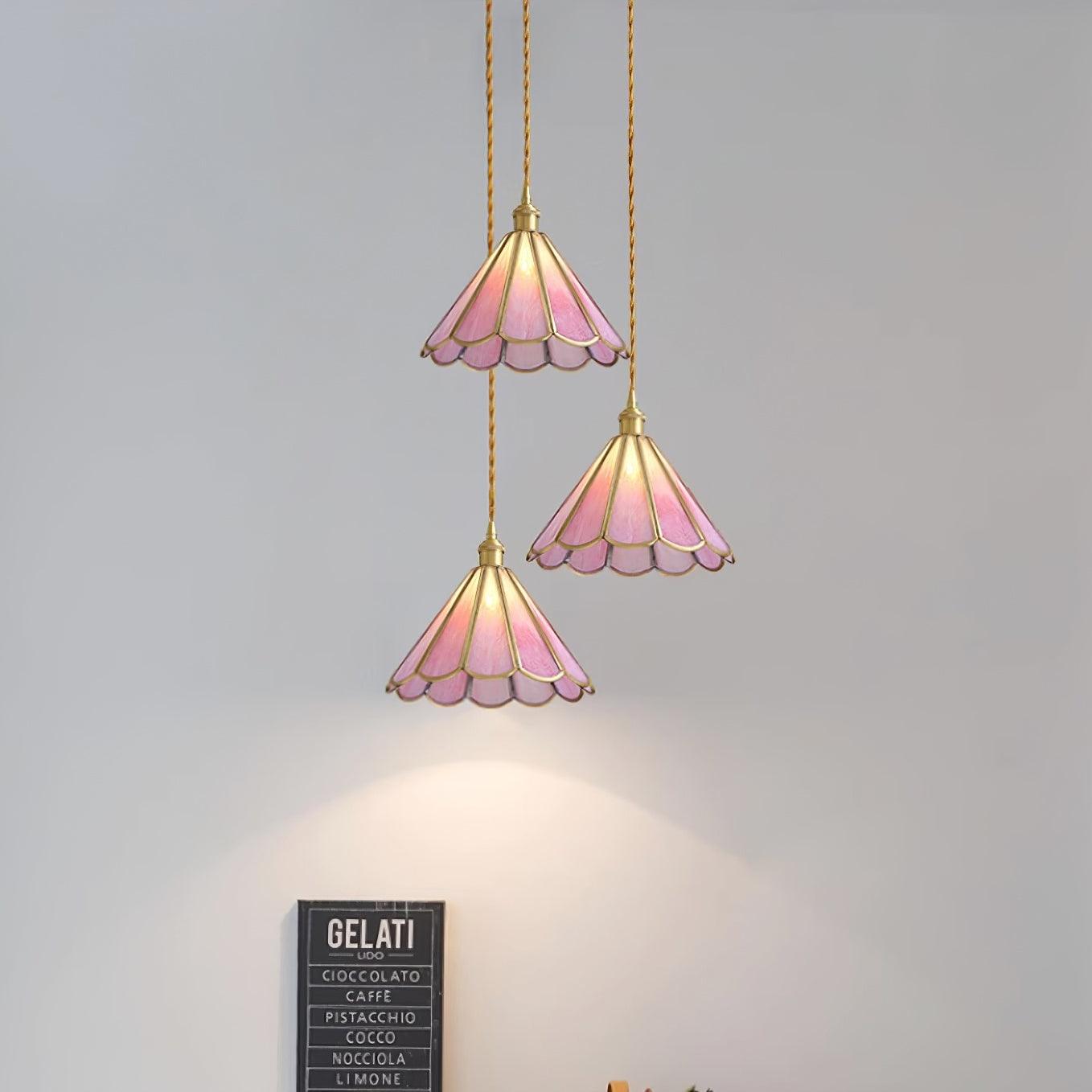 Pink Stained Glass Pendant Light | D 8.6 or 10.6 in | Pink Glass Shade & Brass Finish | Indoor Ceiling Lighting | Brick by Brick