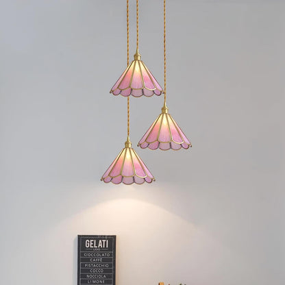 Pink Stained Glass Pendant Light | D 8.6 or 10.6 in | Pink Glass Shade & Brass Finish | Indoor Ceiling Lighting | Brick by Brick