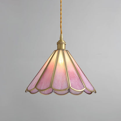 Pink Stained Glass Pendant Light | D 8.6 or 10.6 in | Pink Glass Shade & Brass Finish | Indoor Ceiling Lighting | Brick by Brick