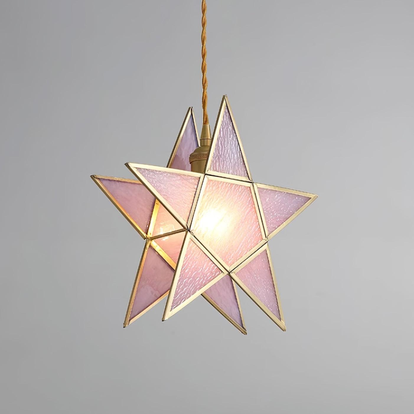 Pink Stained Glass Pendant Light | D 8.6 or 10.6 in | Pink Glass Shade & Brass Finish | Indoor Ceiling Lighting | Brick by Brick