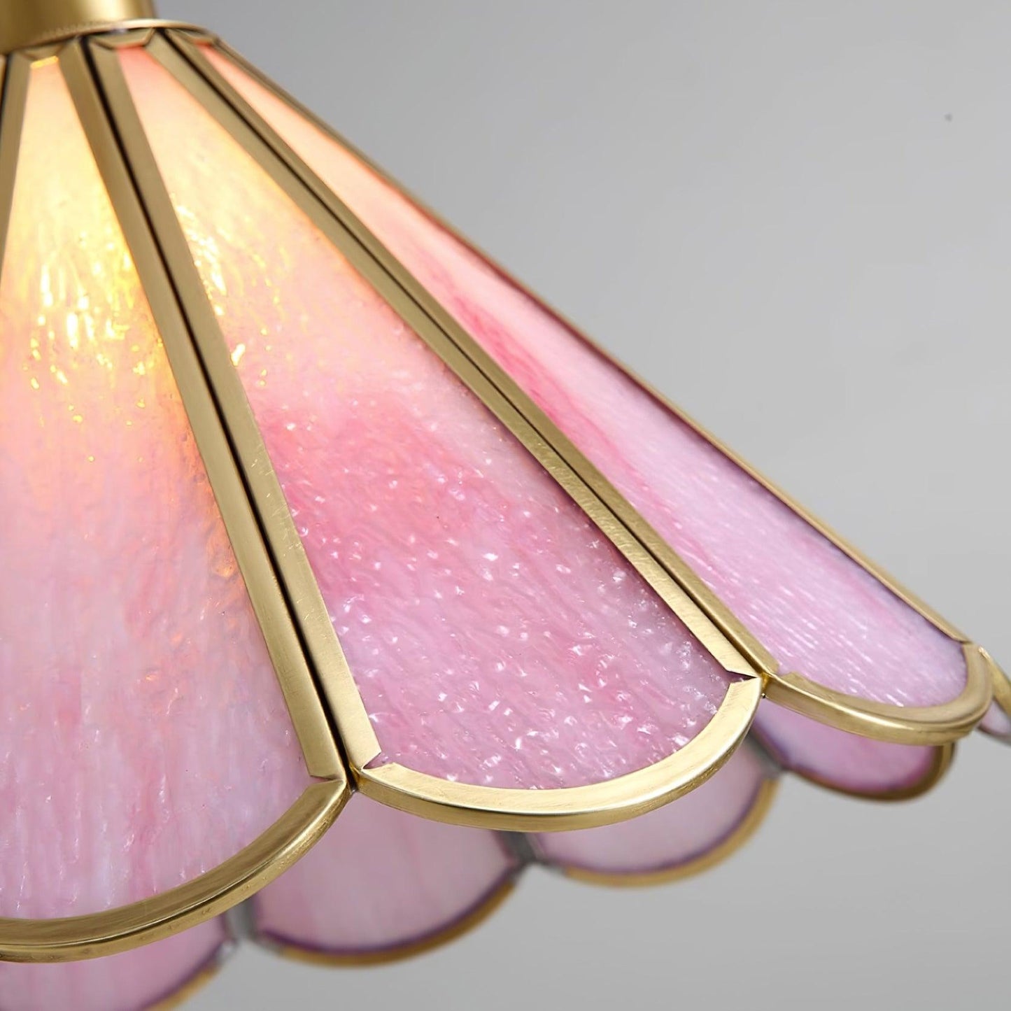 Pink Stained Glass Pendant Light | D 8.6 or 10.6 in | Pink Glass Shade & Brass Finish | Indoor Ceiling Lighting | Brick by Brick