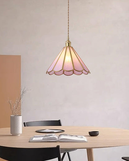 Pink Stained Glass Pendant Light | D 8.6 or 10.6 in | Pink Glass Shade & Brass Finish | Indoor Ceiling Lighting | Brick by Brick