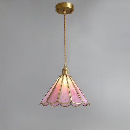 Pink Stained Glass Pendant Light | D 8.6 or 10.6 in | Pink Glass Shade & Brass Finish | Indoor Ceiling Lighting | Brick by Brick