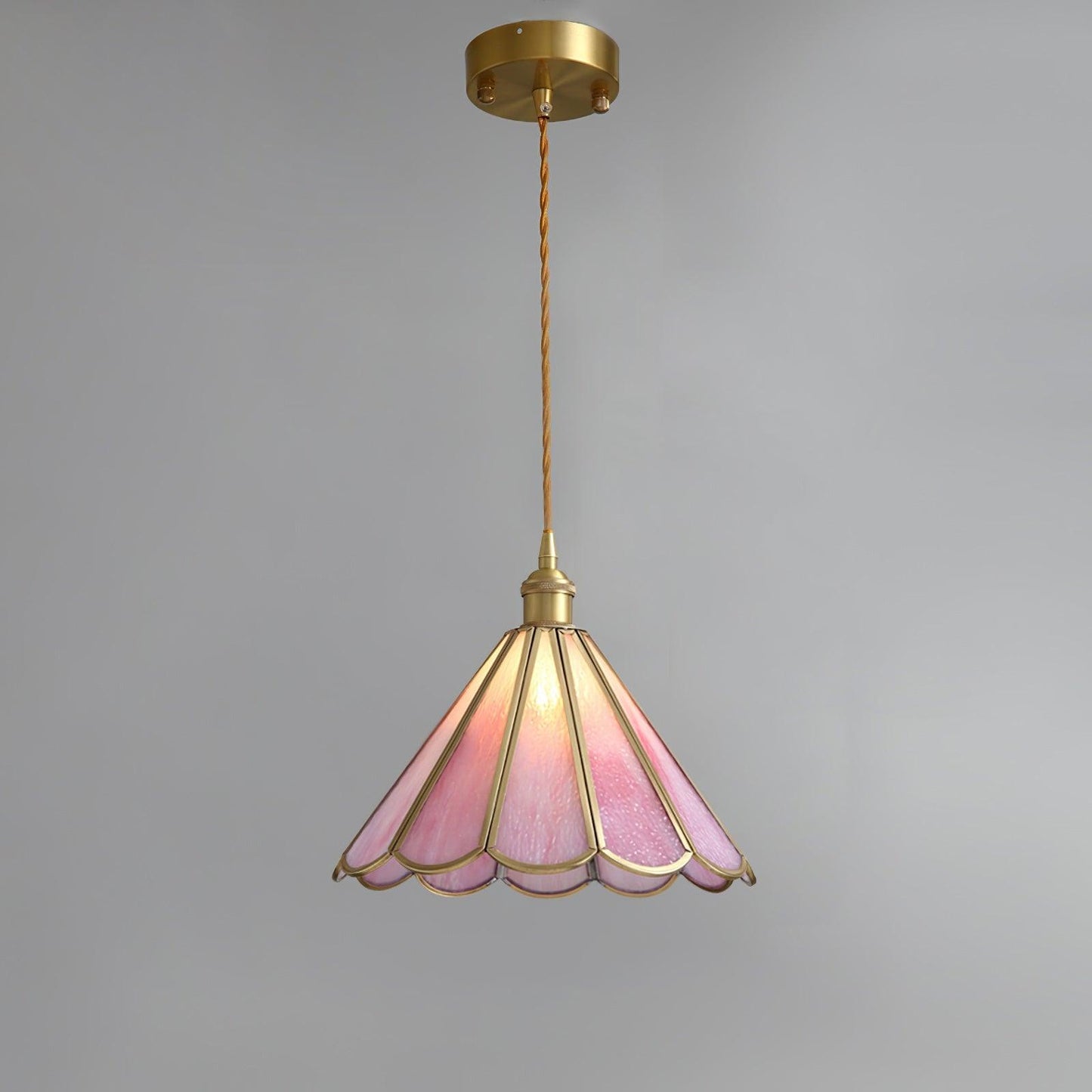 Pink Stained Glass Pendant Light | D 8.6 or 10.6 in | Pink Glass Shade & Brass Finish | Indoor Ceiling Lighting | Brick by Brick