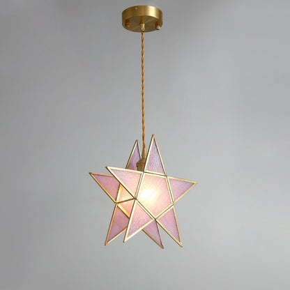 Pink Stained Glass Pendant Light | D 8.6 or 10.6 in | Pink Glass Shade & Brass Finish | Indoor Ceiling Lighting | Brick by Brick