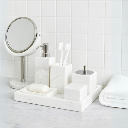 Marble Bathroom Set | 6-Piece Vanity Accessories | Solid Stone & Metal Accents | Brick by Brick