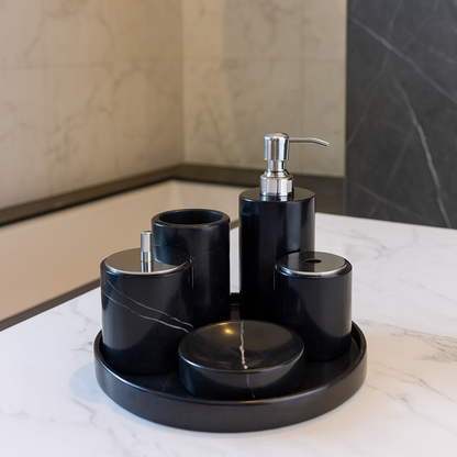 Marble Bathroom Set | 6-Piece Vanity Accessories | Solid Stone & Metal Accents | Brick by Brick