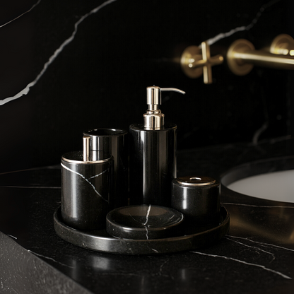 Marble Bathroom Set | 6-Piece Vanity Accessories | Solid Stone & Metal Accents | Brick by Brick