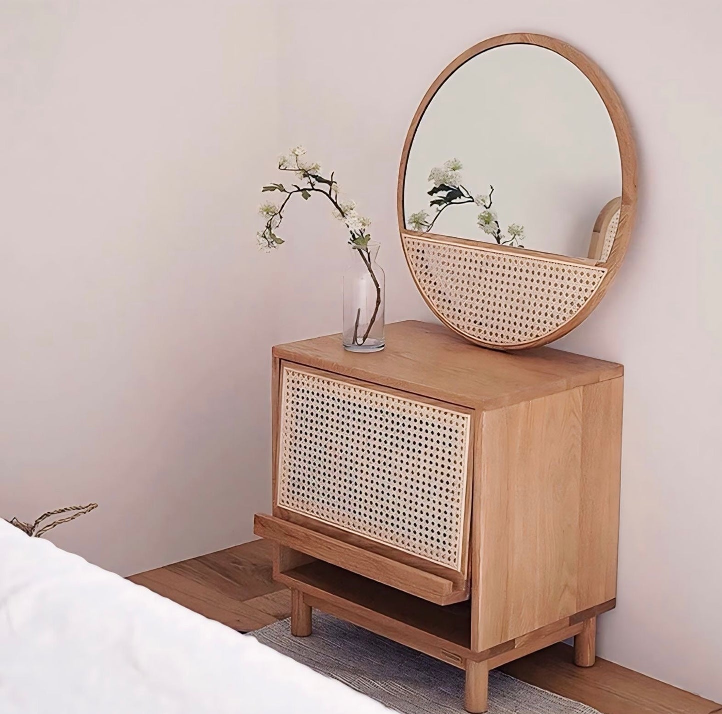 Mitsuru Round Mirror | 24 Wall Decor | Natural Wood & Rattan Inlay | Versatile Home Accent | Brick by Brick London 2