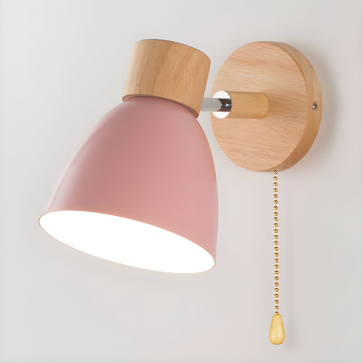 Nordic Wooden Wall Lamp | Compact E27 Light with Switch | Natural Wood