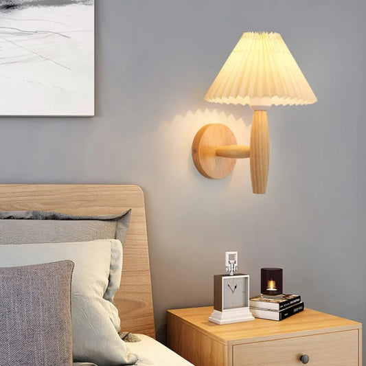 Wooden Wall Lamp | 13.7″ × 7.9″ × 5.9″ | Fabric Shade | Warm Ambient Lighting | Brick by Brick
