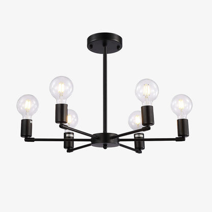 Industrial 6-Light Chandelier | Black or Black-Gold Iron Frame, E27 Bulb Ceiling Lamp | Brick by Brick