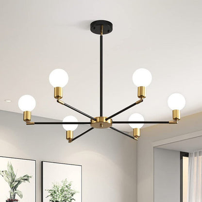 Industrial 6-Light Chandelier | Black or Black-Gold Iron Frame, E27 Bulb Ceiling Lamp | Brick by Brick