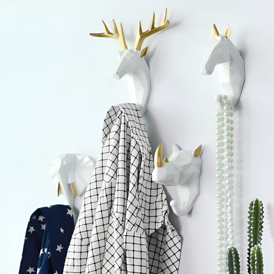 Resin Animal Wall Hook | Deer/Elephant/Unicorn | Onyx/Gold/Ivory | Durable & Decorative | Brick by Brick